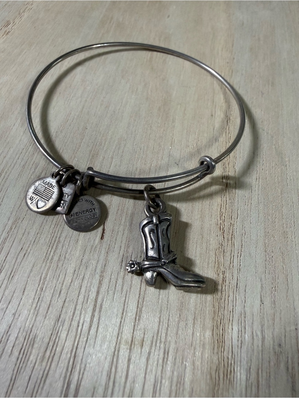 Alex and Ani Silver Cowboy Boot Charm Bangle Bracelet